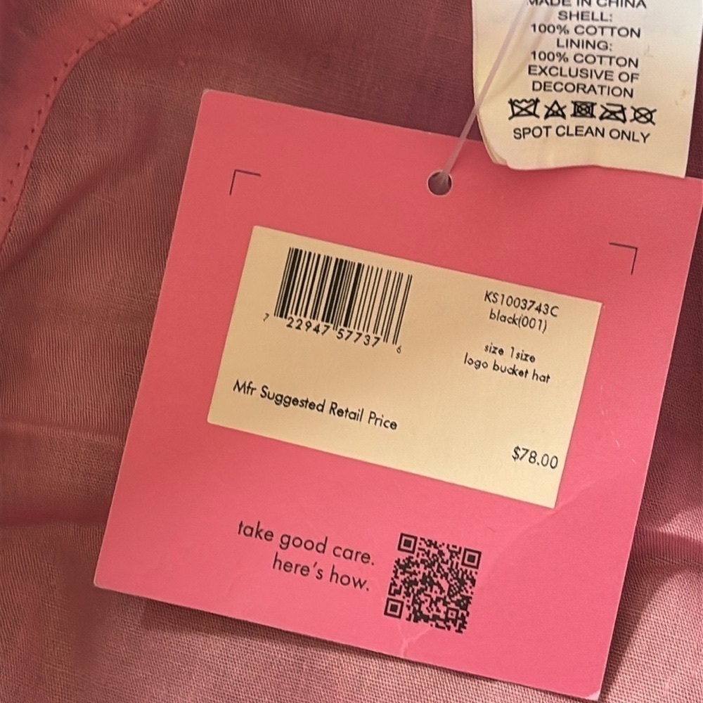 Brand New Kate Spade Black Logo Bucket Hat Pink Lining Classic Preppy - Picture 14 of 16
